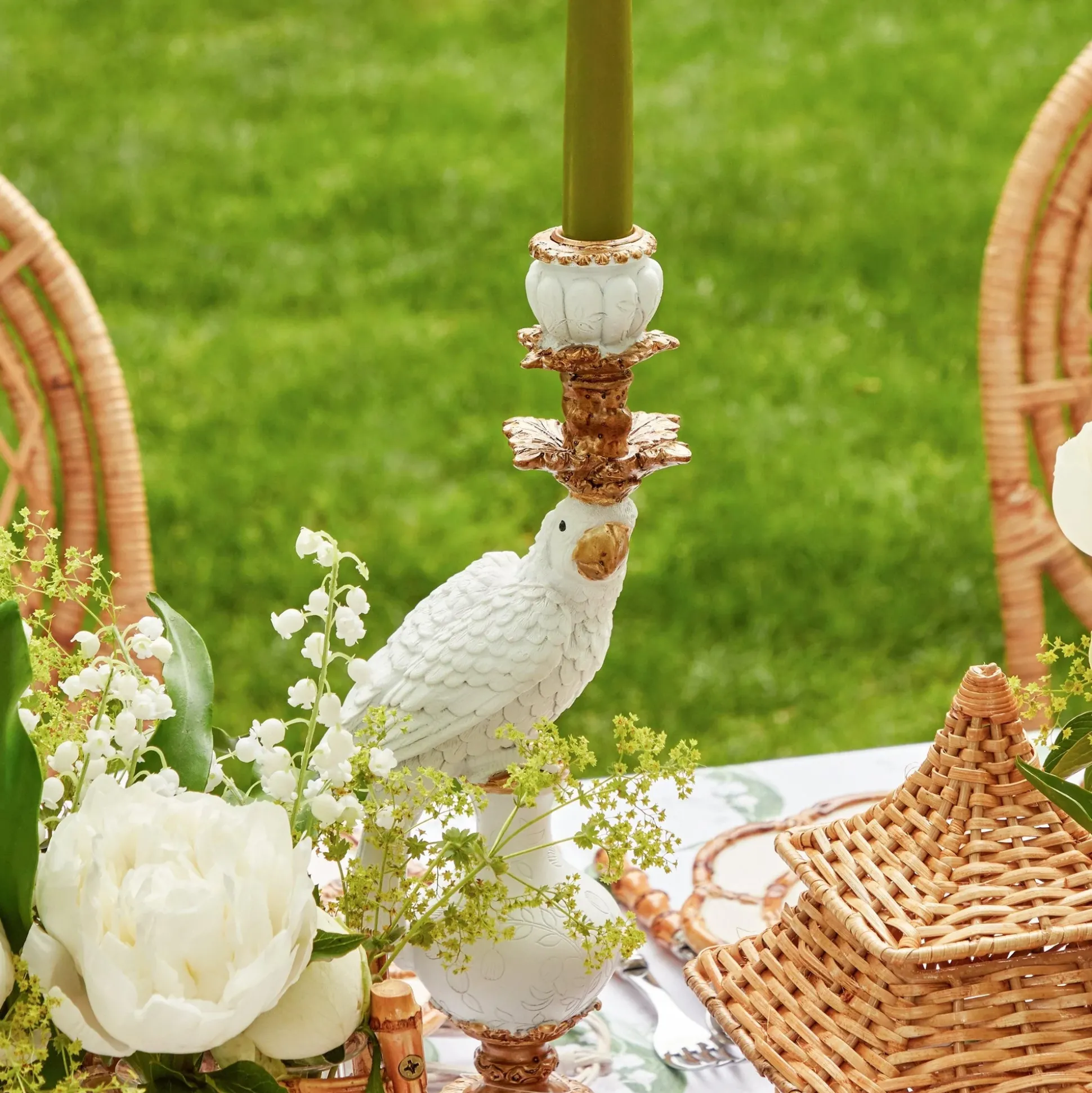 White Parrot Candle Holder (Pair)