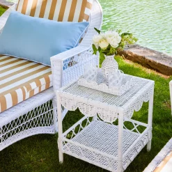 White Rattan Outdoor Side Table