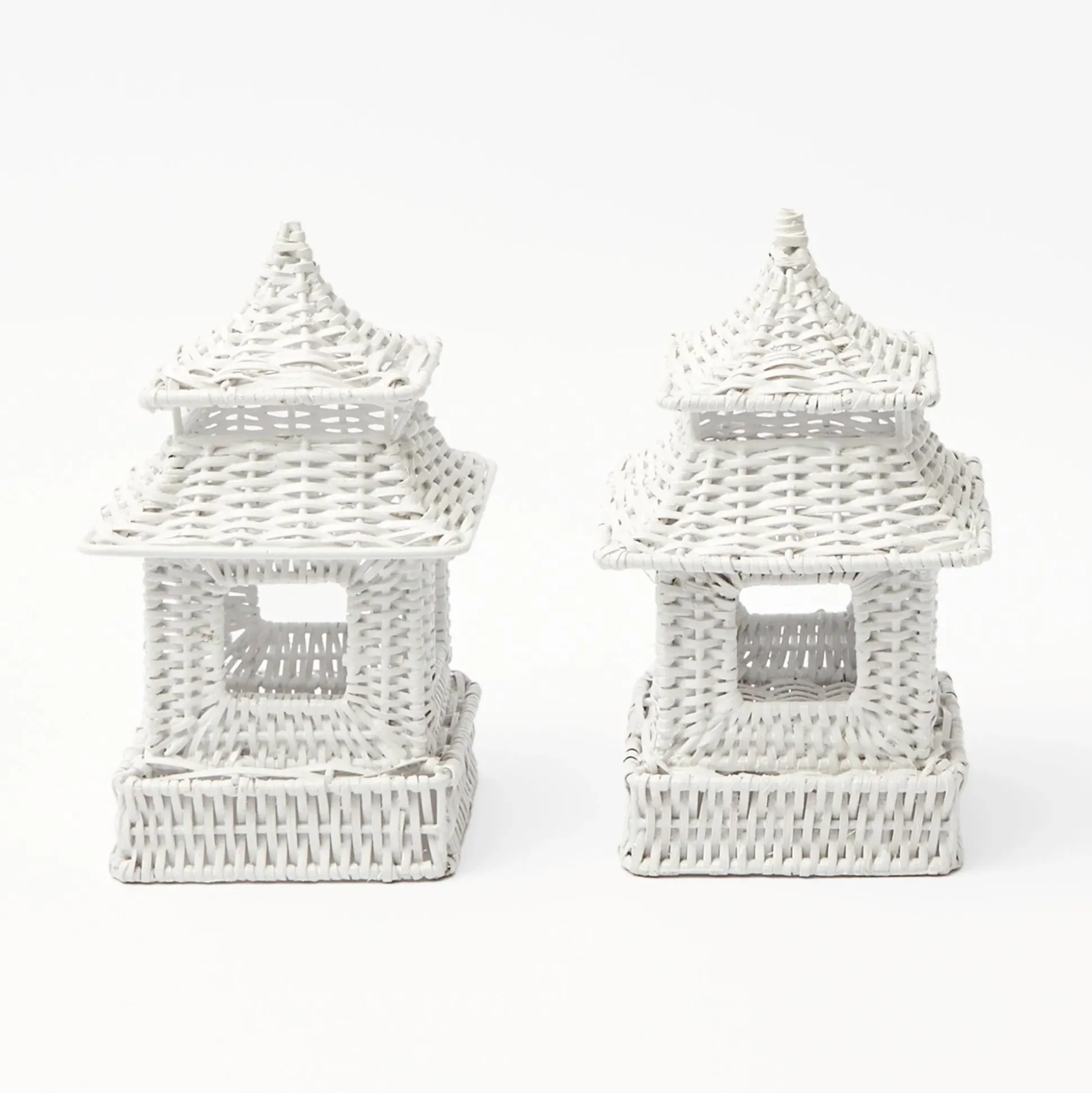White Rattan Pagoda & Urn Vase Set
