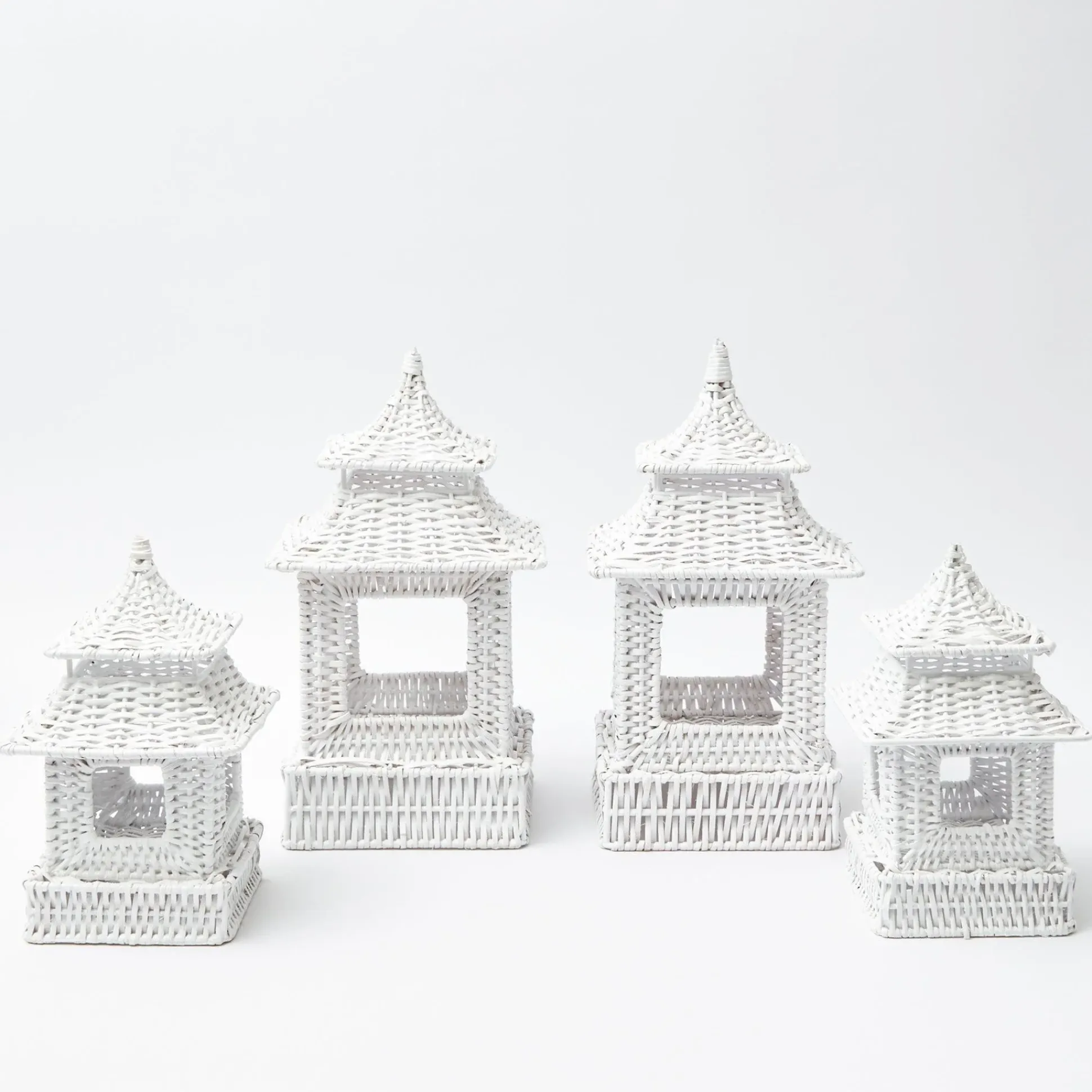 White Rattan Pagoda Lantern Set