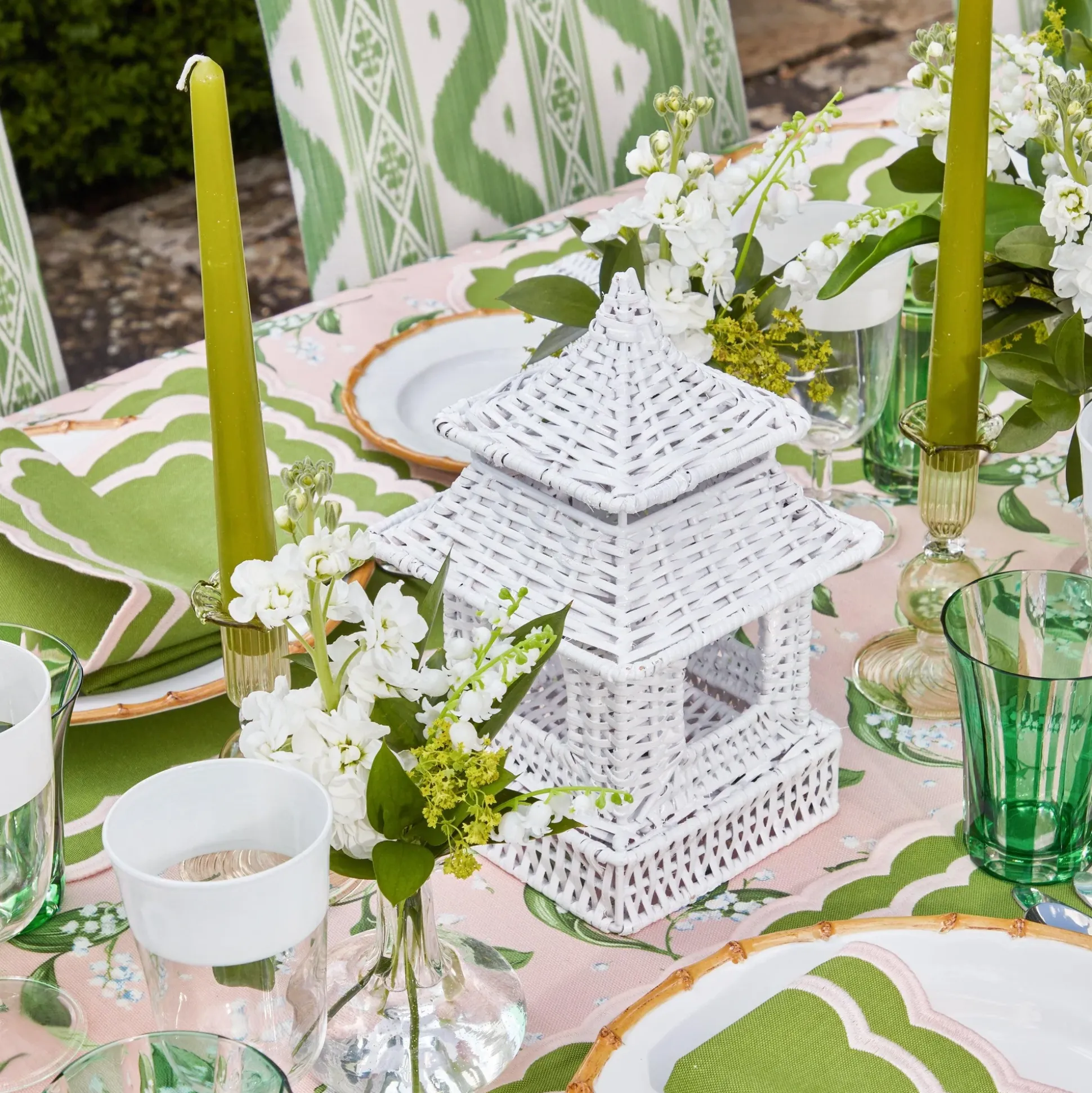 White Rattan Pagoda Lantern Set