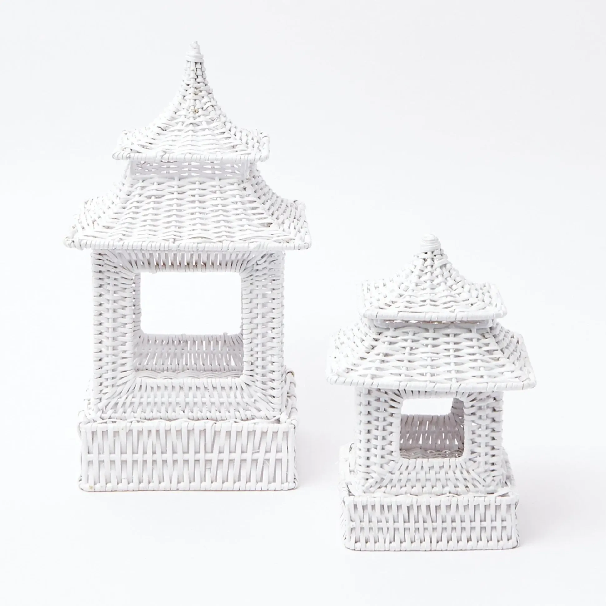 White Rattan Pagoda Lantern Set