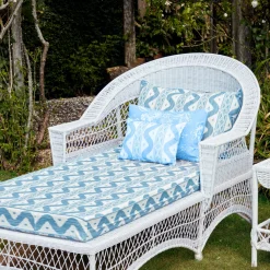 White Rattan Sun Lounger With Blue Ikat Cushion