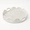 White Round Scalloped Rattan Tray