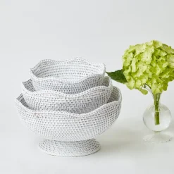 White Scalloped Rattan Bowl (Medium)