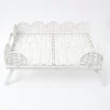 White Scalloped Rattan Breakfast Tray