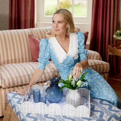 White Scalloped Rattan Breakfast Tray