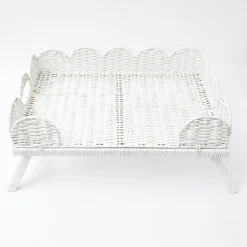 White Scalloped Rattan Breakfast Tray