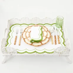 White Scalloped Rattan Breakfast Tray