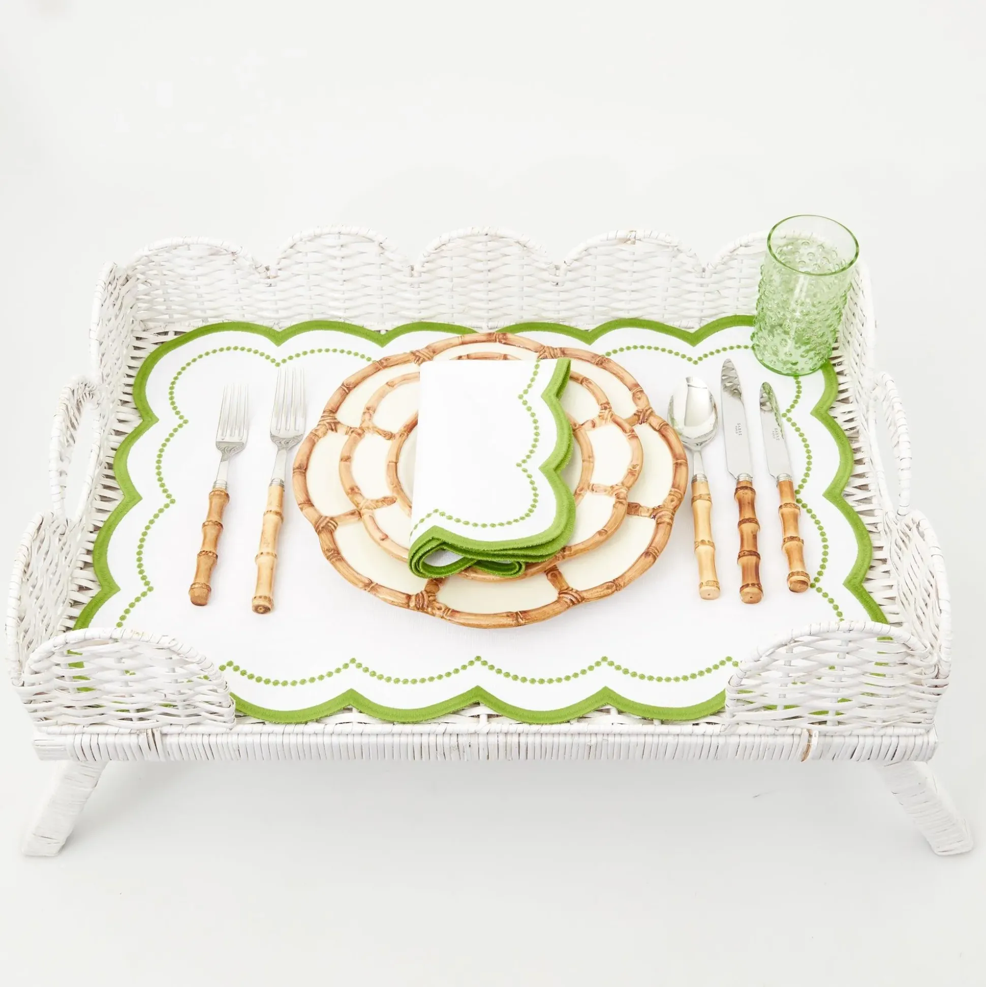 White Scalloped Rattan Breakfast Tray