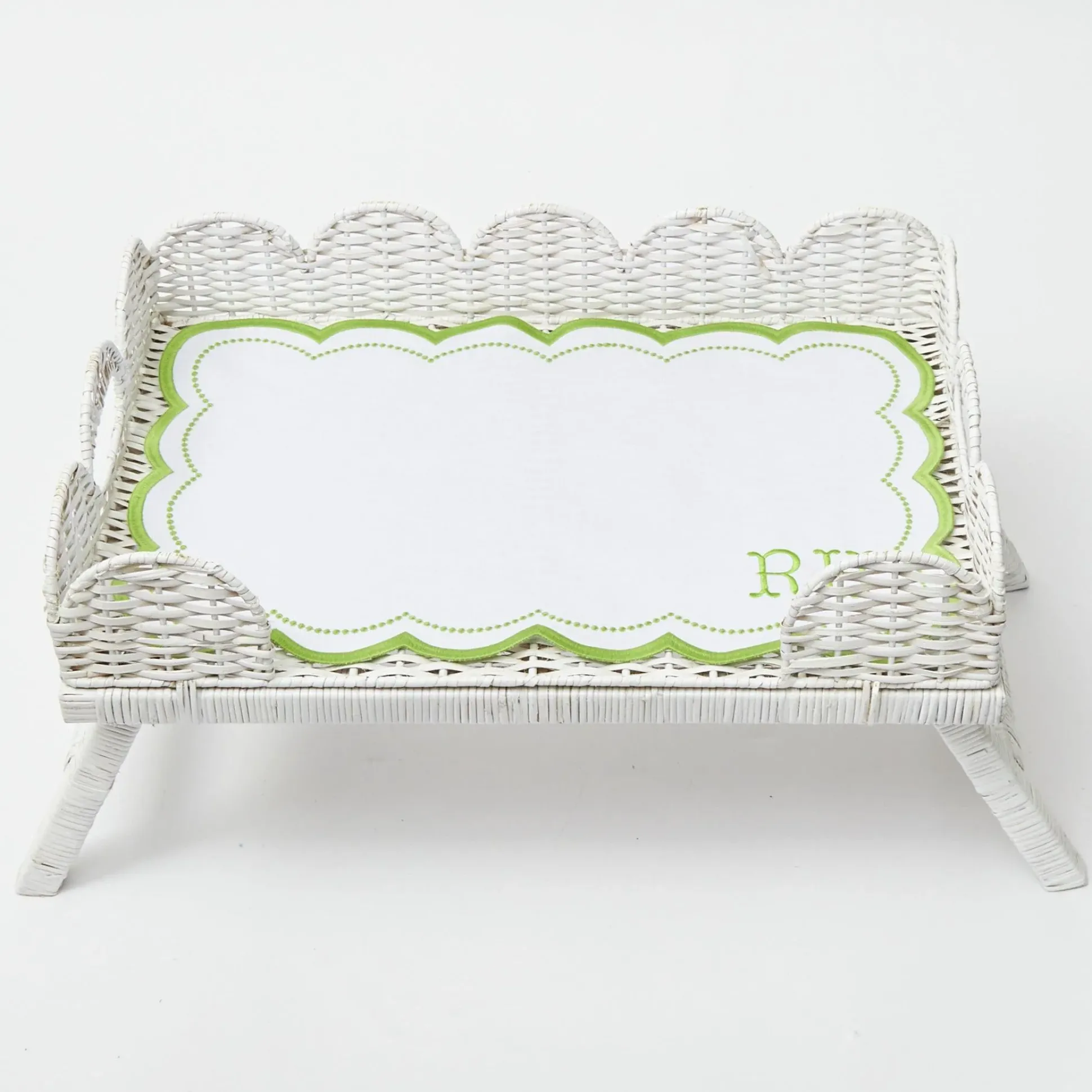 White Scalloped Rattan Breakfast Tray
