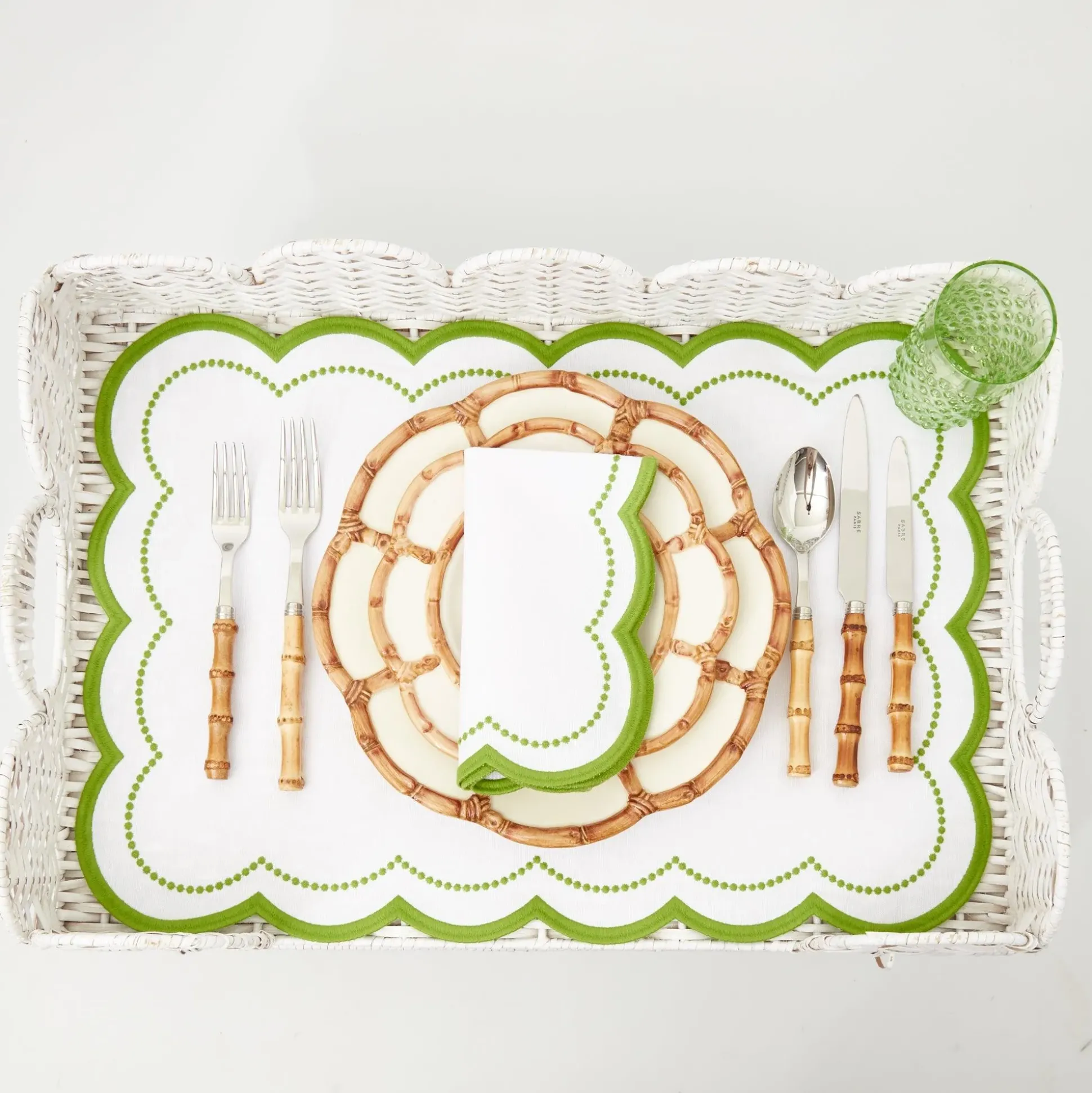 White Scalloped Rattan Breakfast Tray