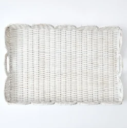 White Scalloped Rattan Tray