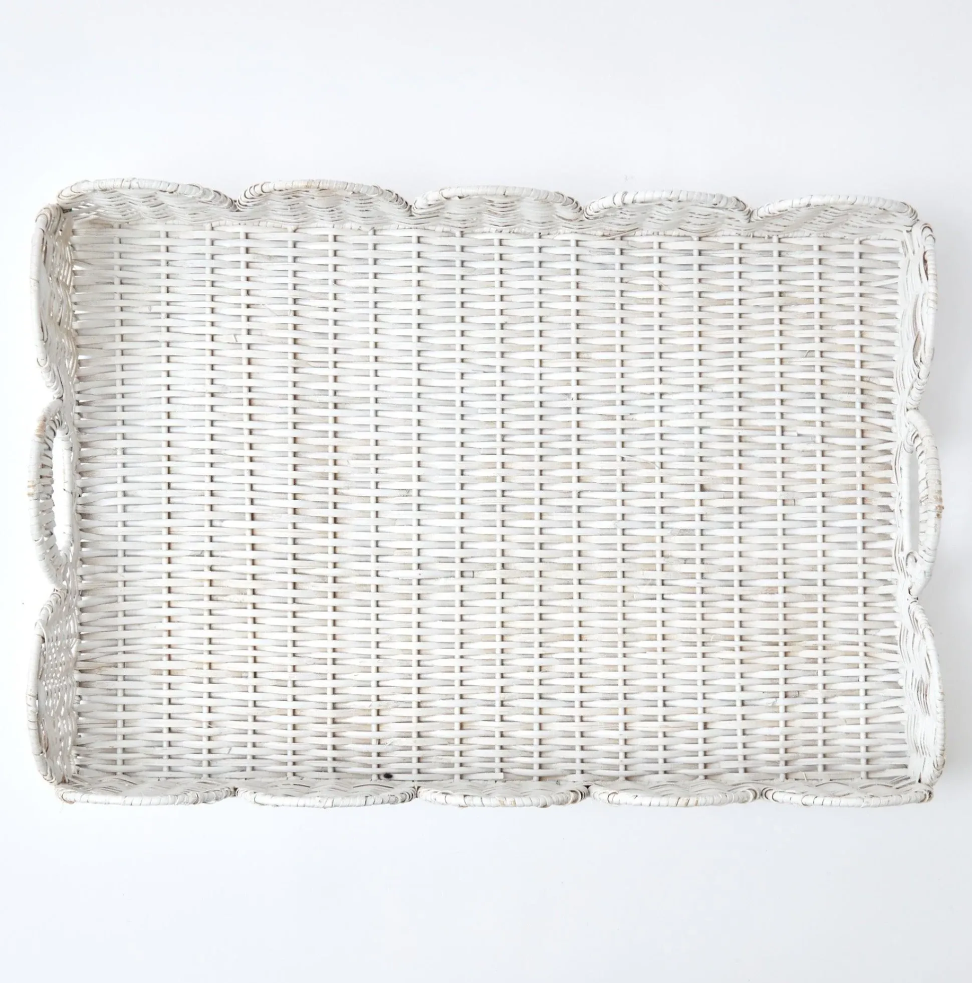White Scalloped Rattan Tray