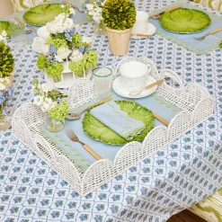 White Scalloped Rattan Tray