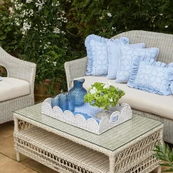 White Scalloped Rattan Tray