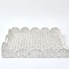 White Scalloped Rattan Tray