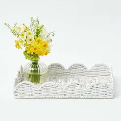 White Small Scalloped Rattan Tray