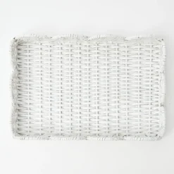 White Small Scalloped Rattan Tray