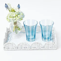 White Small Scalloped Rattan Tray