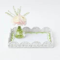 White Small Scalloped Rattan Tray