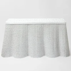 White Vivienne Rattan Scalloped Console Table