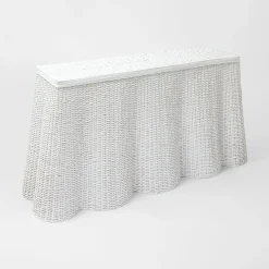 White Vivienne Rattan Scalloped Console Table