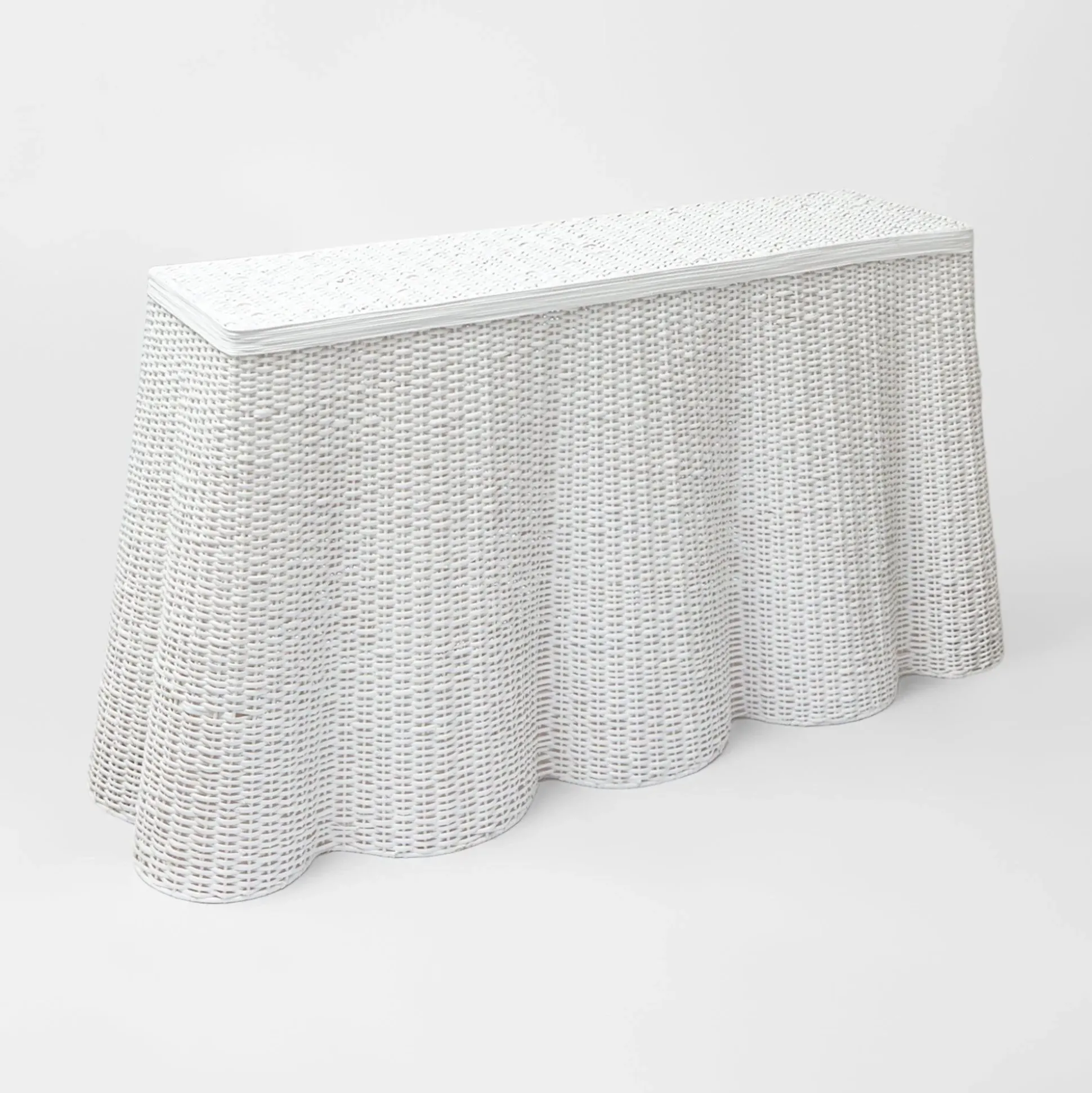 White Vivienne Rattan Scalloped Console Table
