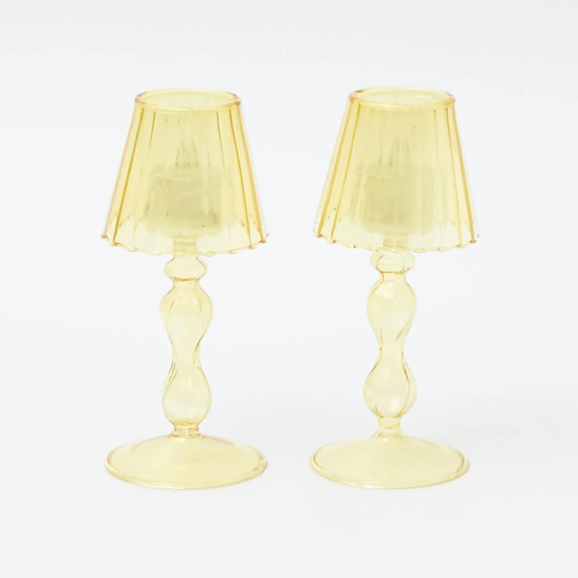 Yellow Glass Lantern Tea Light Holder (Pair) - 18Cm