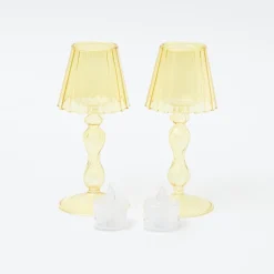 Yellow Glass Lantern Tea Light Holder (Pair) - 18Cm