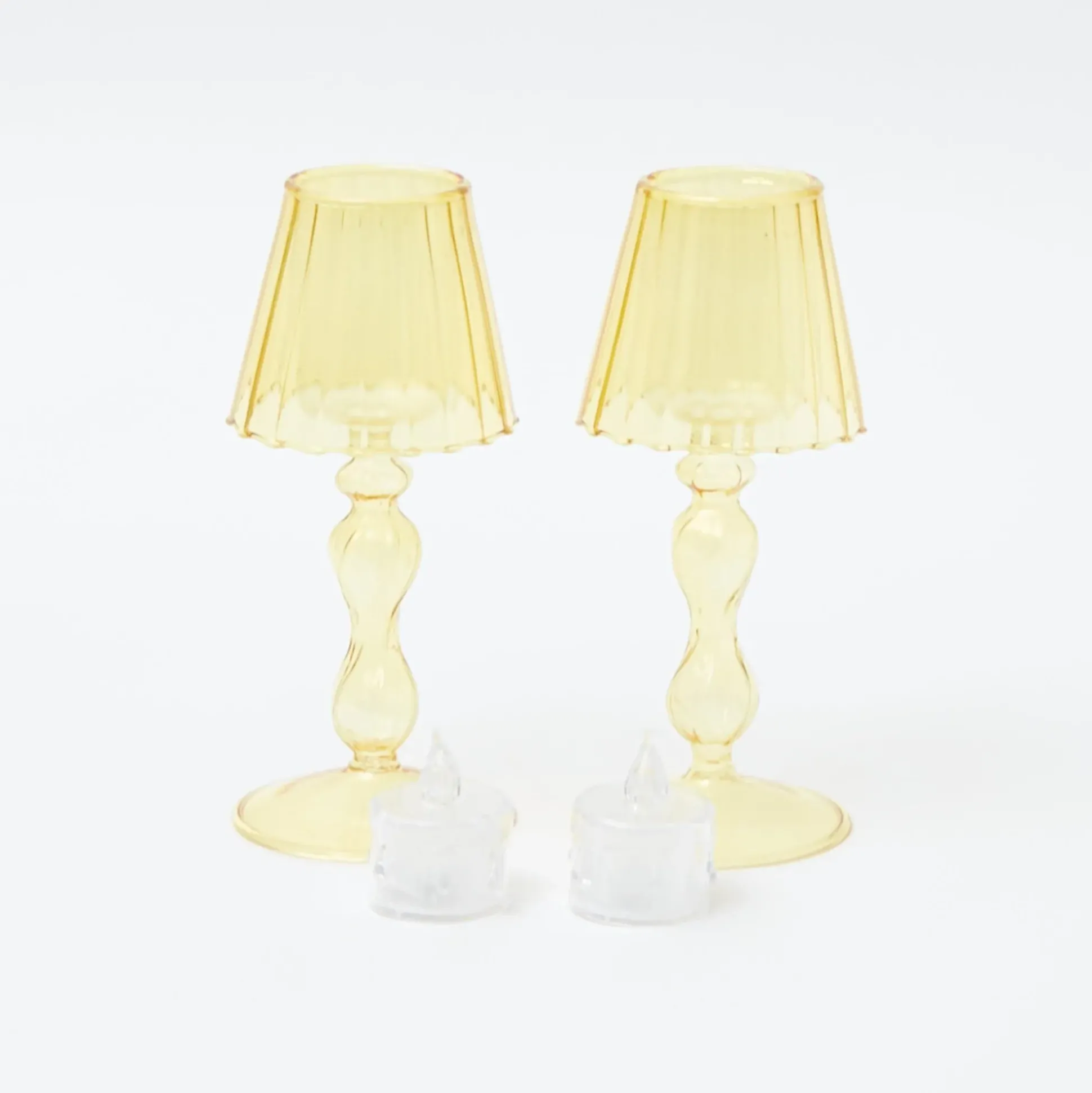 Yellow Glass Lantern Tea Light Holder (Pair) - 18Cm