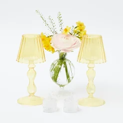 Yellow Glass Lantern Tea Light Holder (Pair) - 18Cm