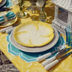 Yellow Melograno & Fleur Turquoise Linen Set