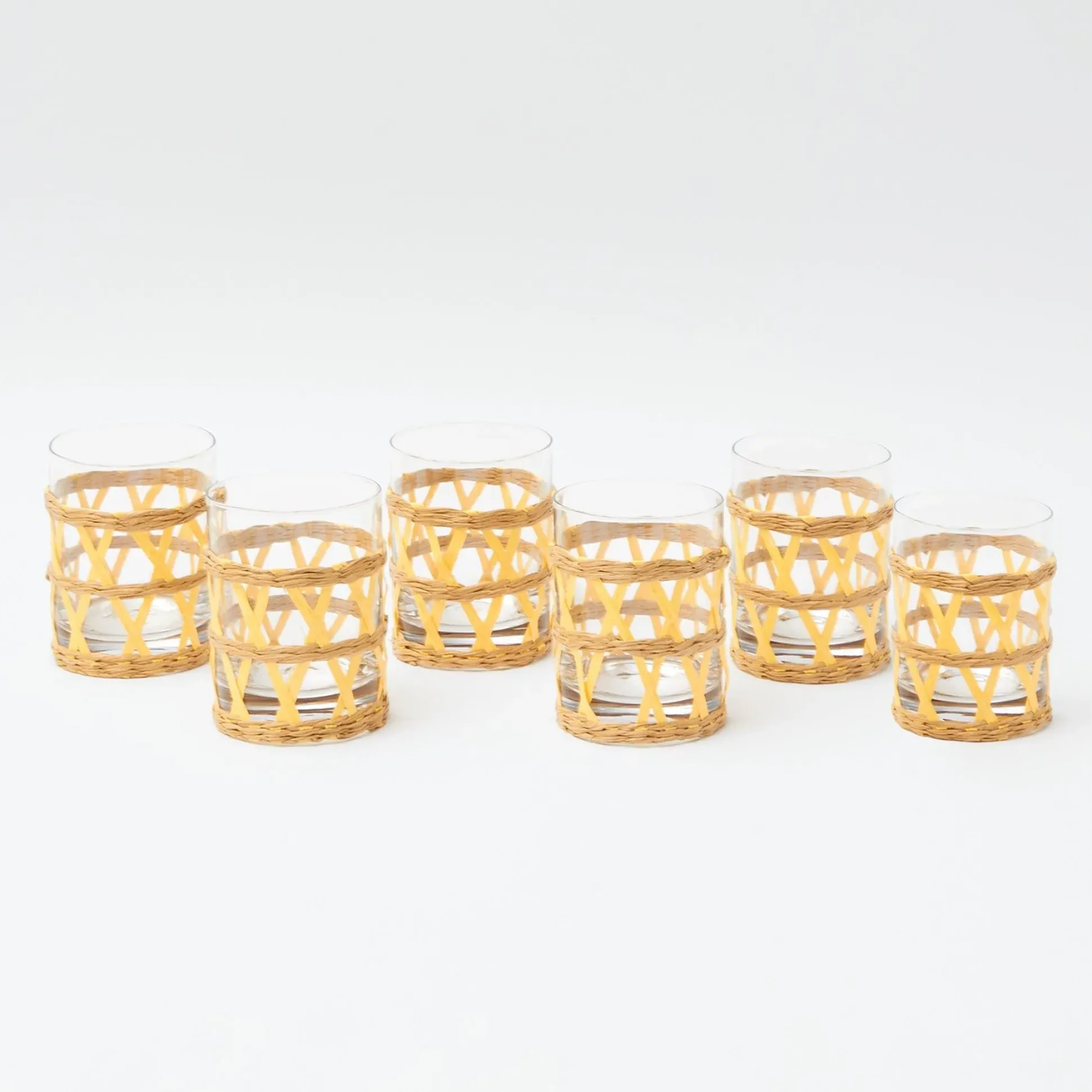 Yellow Raffia Water Glasses (Set Of 6)